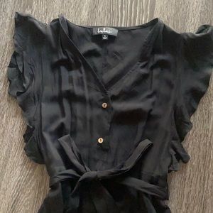 midi dress with tie waist and full length buttons